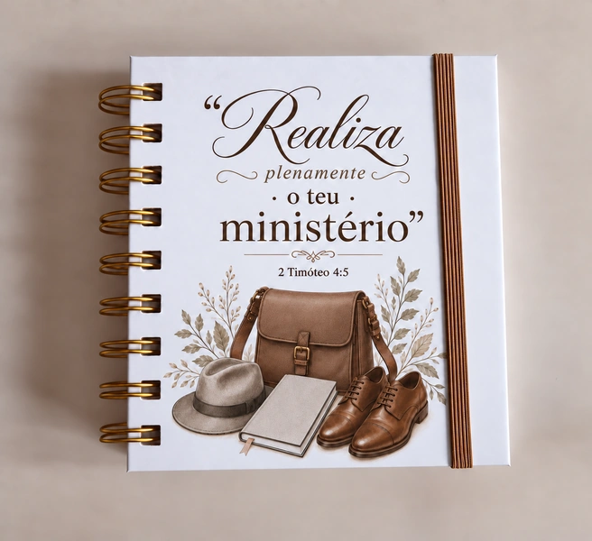 Realiza plenamente o teu ministério · Mala e sapatos castanhos · Fita castanha, A6